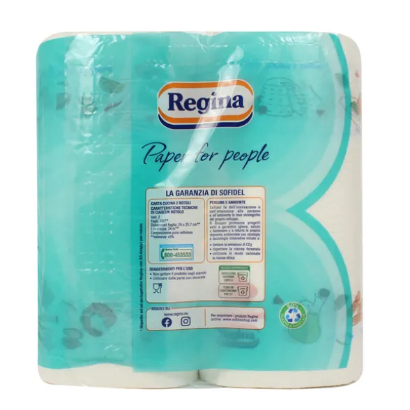 REGINA CARTA CUCINA ASCIUGONI 2 ROTOLI 2 VELI MAXI FOGLI 200 STRAPPI