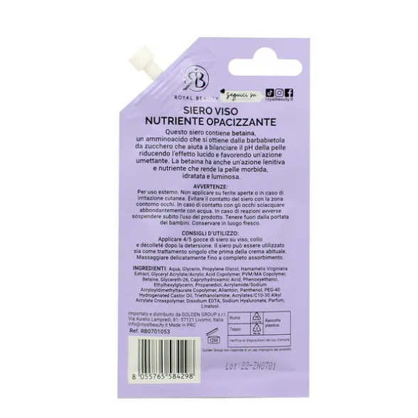 ROYAL BEAUTY SIERO VISO NUTRIENTE RIMPOLPANTE MONODOSE