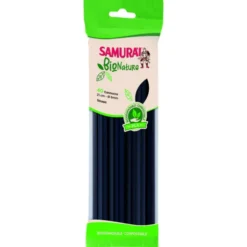 SAMURAI BIO NATURE 40 CANNUCCE NERE DRITTE 21 cm x 6 mm BIODEGRADABILE COMPOSTABLE IN PLA