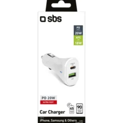 SBS CARICABATTERIE DA AUTO PD 20W BIANCO 24086
