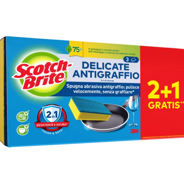 SCOTCH BRITE STROFINETTO SPUGNA ANTIGRAFFIO DELICATE 2 +1 PZ