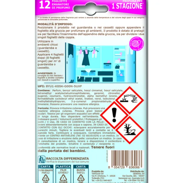 SECRETS LAUNDRY 12 FOGLIETTI EMANATORI PROFUMO FRESH PROTEGGE & PROFUMA PER ARMADI e CASSETTI