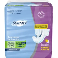 SERENITY PANNOLONE MUTANDINA GIORNO NOTTE TRASPIRANTE TAGLIA L SUPER MAXI 14 PEZZI DISPOSITIVO MEDICO CE DI CLASSE 1