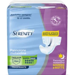 SERENITY PANNOLONE MUTANDINA GIORNO NOTTE TRASPIRANTE TAGLIA M SUPER MAXI 14 PEZZI DISPOSITIVO MEDICO CE DI CLASSE 1