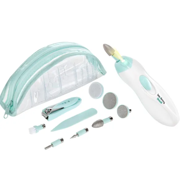 SET MANICURE E PEDICURE DA VIAGGIO:Set manicure e pedicure da viaggio, 2 velocità, 7 testine intercambiabili in dotazione, Bastoncino solleva cuticole, Tagliaunghie, Luce LED, Pratic...