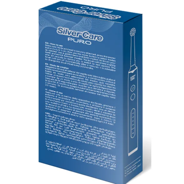 SILVER CARE PURO SPAZZOLINO ELETTRICO MANICO + 3 TESTINE INCLUSE RICARICA USB
