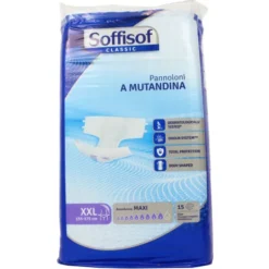 SOFFISOF PANNOLONI MUTANDINA ADULTI MISURA XXL GIRO VITA 155-175 CM BUSTA 15 PEZZIASSORBENZA MAXI 9 GOCCE DISPOSITIVO MEDICO CE DI CLASSE 1