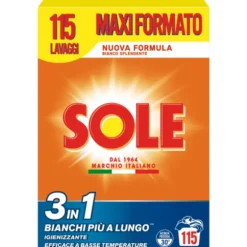 SOLE DETERSIVO POLVERE BUCATO LAVATRICE 3 IN 1 BIANCO SPLENDENTE FUSTO 115 LAVAGGI