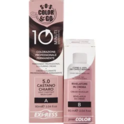 S.O.S.COLOR&GO COLORAZIONE PEOFESSIONALE PERMANENTE 10 MINUTI DUO SET CREMA 90 ML + RIVELATIRE IN CREMA 90 ML 5.0 CASTANO CHIARO