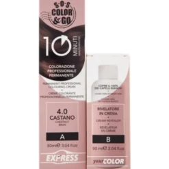 S.O.S.COLOR&GO COLORAZIONE PREOFESSIONALE PERMANENTE 10 MINUTI DUO SET CREMA 90 ML + RIVELATORE IN CREMA 90 ML 4.0 CASTANO
