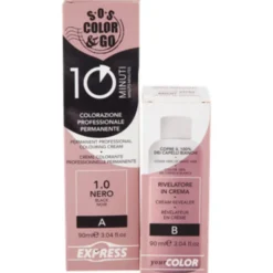 S.O.S.COLOR&GO COLORAZIONE PROFESSIONALE PERMANENTE 10 MINUTI DUO SET CREMA 90 ML + RIVELATORE IN CREMA 90 ML 1.0 NER0