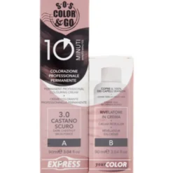 S.O.S.COLOR&GO COLORAZIONE PROFESSIONALE PERMANENTE 10 MINUTI DUO SET CREMA 90 ML + RIVELATORE IN CREMA 90 ML 3.0 CASTANO SCURO