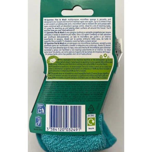 SPONTEX SPUGNA FLEX & WASH MULTIUSO LAVABILE IN LAVATRICE 2 PEZZI