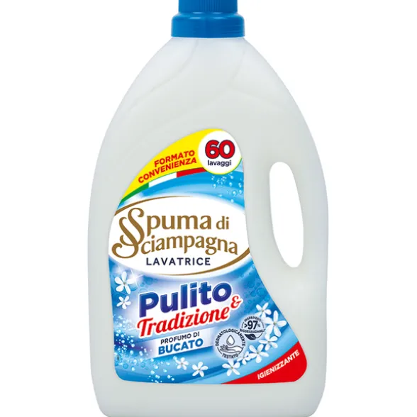 SPUMA DI SCIAMPAGNA DETERSIVO LIQUIDO BUCATO LAVATRICE IGIENIZZANTE PROFUMO DI BUCATO 60 LAVAGGI 3000 ML