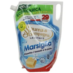 SPUMA DI SCIAMPAGNA DETERSIVO LIQUIDO BUCATO LAVATRICE ECORICARICA MARSIGLIA IGIENIZZANTE BUSTA 29 LAVAGGI