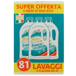 SPUMA DI SCIAMPAGNA DETERSIVO LIQUIDO BUCATO LAVATRICE FRESCO PURO IGIENIZZANTE 27 LAVAGGI 3 PEZZI