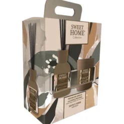 SWEET HOME CONFEZIONE PROFUMATORE AMBIENTE A BASTONCINI 100 ML + CANDELA 110 GRAMMI SOFFIO D'AMBRA