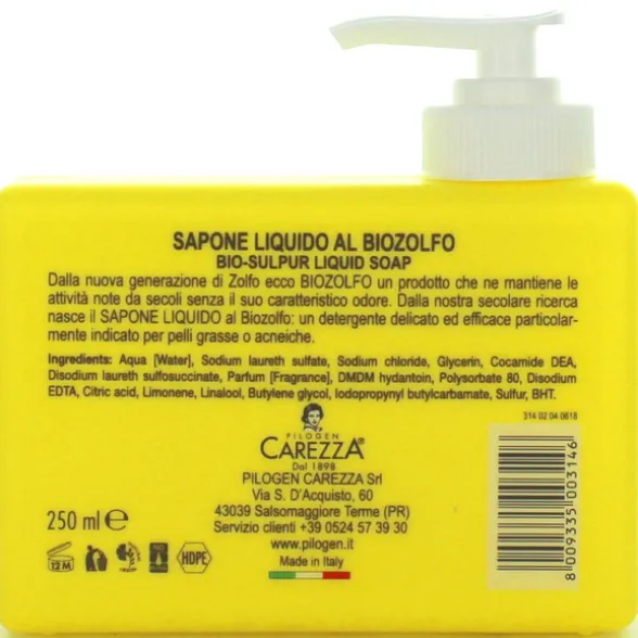 TABIANO SAPONE LIQUIDO MANI AL BIOZOLFO DISPENSER 250 ML - SPECIALITA' DI SALSOMAGGIORE TERME