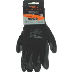 TECHNO SAFE GUANTI DA LAVORO MAGLIA SENZA CUCITURE SPALMATURA IN NITRILE SU PALMO E DITA TAGLIA 10 COLORE NERO
