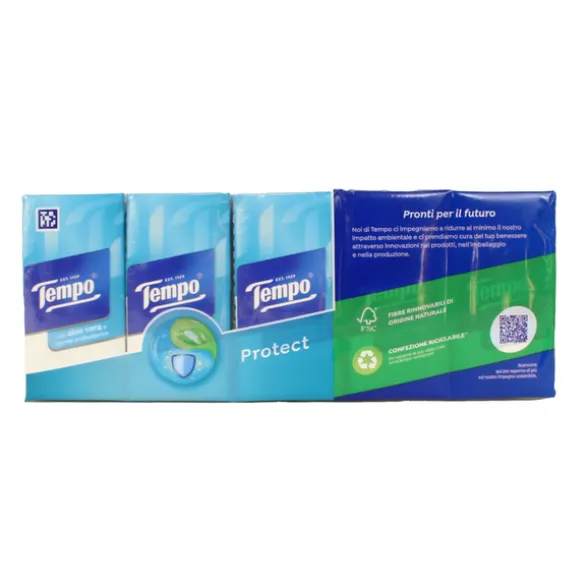 TEMPO FAZZOLETTI 10 PACCHETTI x 9 FAZZOLETTI 4 VELI PROTECT CON AGENTE ANTIBATTERICO