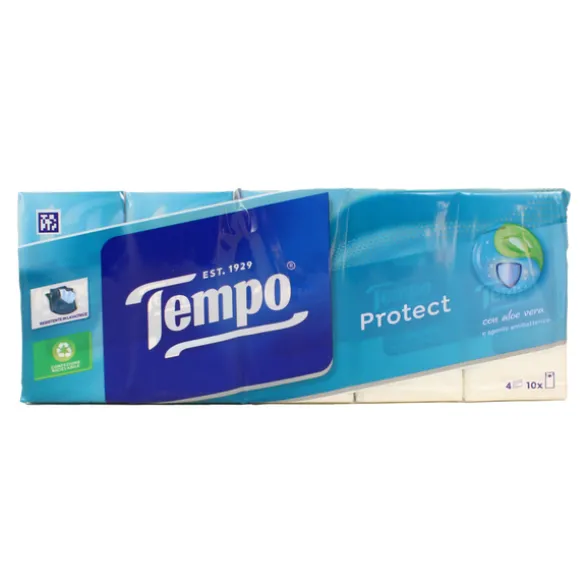 TEMPO FAZZOLETTI 10 PACCHETTI x 9 FAZZOLETTI 4 VELI PROTECT CON AGENTE ANTIBATTERICO