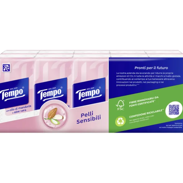 TEMPO FAZZOLETTI 10 PACCHI x 9 FAZZOLETTI PELLI SENSIBILI