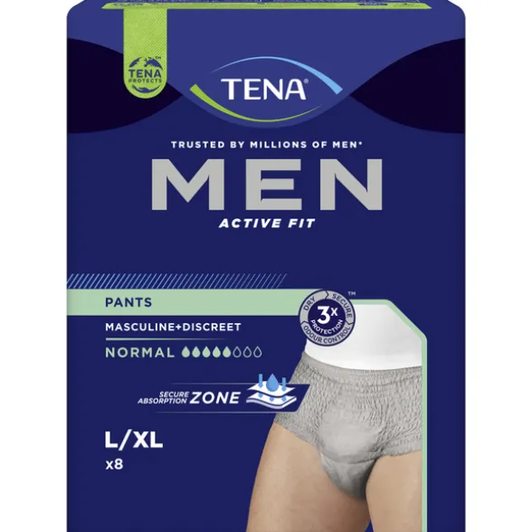TENA MEN ACTIVE FIT PANTS NORMAL L/XL 8 PZ GREY SLIP ASSORBENTI MASCHILI