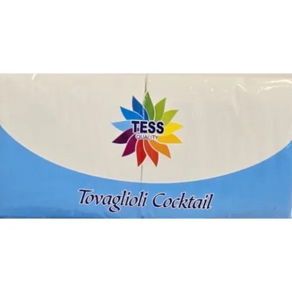 TESS TOVAGLIOLI COCKTAIL 25x25 2 VELI OVATTA DI CELLULOSA COLORE BIANCO 100 PEZZI