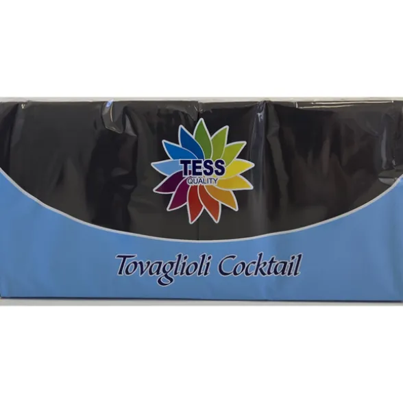 TESS TOVAGLIOLI COCKTAIL 25x25 2 VELI OVATTA DI CELLULOSA COLORE NERO 100 PEZZI