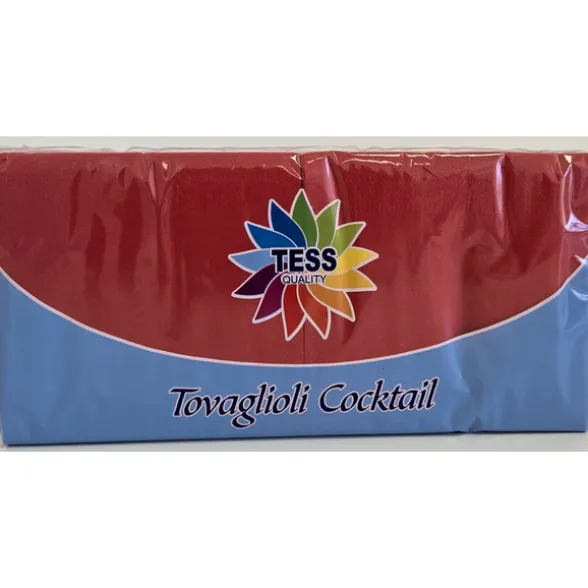 TESS TOVAGLIOLI COCKTAIL 25x25 2 VELI OVATTA DI CELLULOSA COLORE ROSSO 100 PEZZI