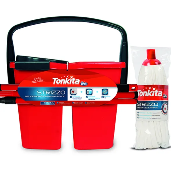 TONKITA STRIZZO SET COMPLETO LAVAPAVIMENTI, SECCHIO, FIOCCO, MANICO