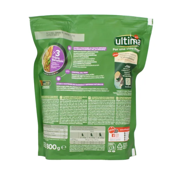 ULTIMA CAT ADULT STERILIZZATO CROCCHETTE POLLO - ORZO - PISELLI BUSTA 800 grammi