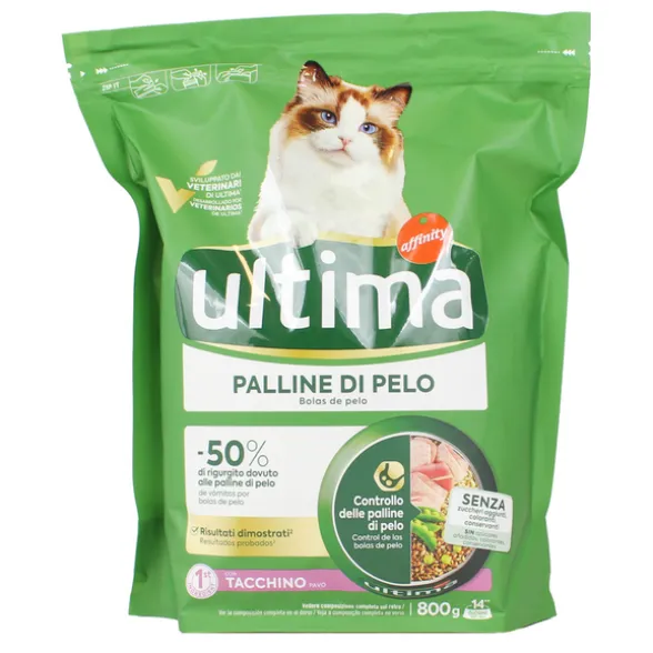 ULTIMA CAT HAIRBALL TACCHINO ORZO PISELLI BUSTA 800 grammi