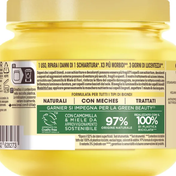 ULTRA DOLCE MASCHERA CAPELLI ILLUMINANTE RIPARATRICE CAMOMILLA E MIELE DI FIORI PER TUTTI I TIPI DI BIONDI VASO 340 ML