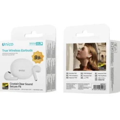 UNICO AURICOLARI BLUETOOTH TWS SEMI-IN-EAR STELO LUNGO 300 MAH (CON CAVO A-C 0,3 M) BIANCO LUCIDO