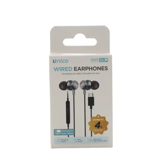 UNICO AURICOLARI IN-EAR IN METALLO CON MICROFONO INTERFACCIA TYPE-C GRIGIO CANNA DI FUCILE