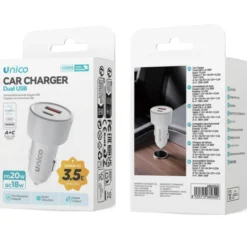 UNICO CARICATORE DA AUTO DOPPIA PORTA USB C+A PD20W+QC18W BIANCO