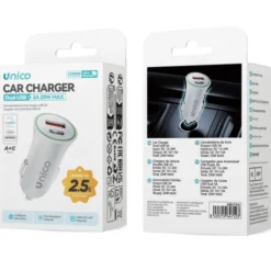 UNICO CARICATORE DA AUTO DOPPIA PORTA USB C+A 3A BIANCO