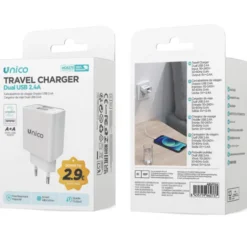 UNICO CARICATORE DA CASA DOPPIA USB 2.4A BIANCO