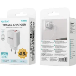 UNICO CARICATORE DA VIAGGIO DOPPIA PORTA USB C+A PD20W+QC18W BIANCO
