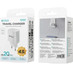 UNICO CARICATORE DA VIAGGIO PORTA SINGOLA USB-C PD20W BIANCO