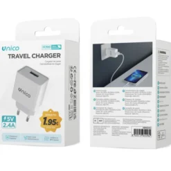 UNICO CARICATORE DA VIAGGIO USB SINGOLO 2.4A BIANCO
