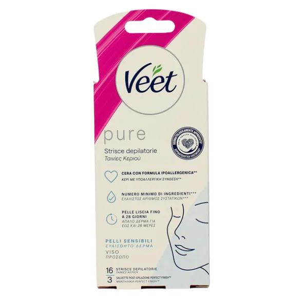 VEET PURE 16 STRISCE DEPILATORIE VISO PELLI SENSIBILI