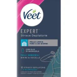 VEET 12 + 4 STRISCE DEPILATORIE BIKINI E ASCELLEPELLI SENSIBILI CON OLIO DI MANDORLA