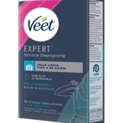 VEET 12 + 4 STRISCE DEPILATORIE BIKINI E ASCELLEPELLI SENSIBILI CON OLIO DI MANDORLA