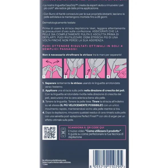 VEET 12 STRISCE DEPILATORIE CORPO PELLI NORMALI CON BURRO DI KARITE'