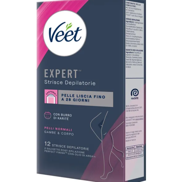 VEET 12 STRISCE DEPILATORIE CORPO PELLI NORMALI CON BURRO DI KARITE'