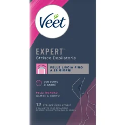VEET 12 STRISCE DEPILATORIE CORPO PELLI NORMALI CON BURRO DI KARITE'