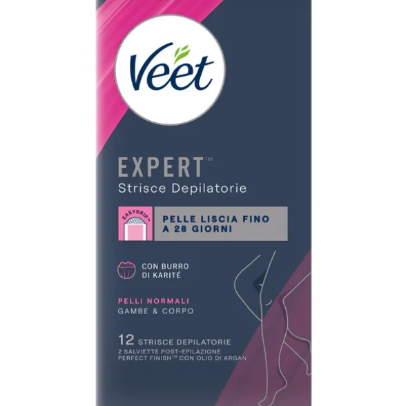 VEET 12 STRISCE DEPILATORIE CORPO PELLI NORMALI CON BURRO DI KARITE'