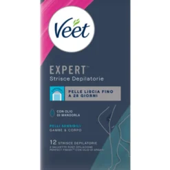 VEET 12 STRISCE DEPILATORIE CORPO PELLI SENSIBILI CON OLIO DI MANDORLA